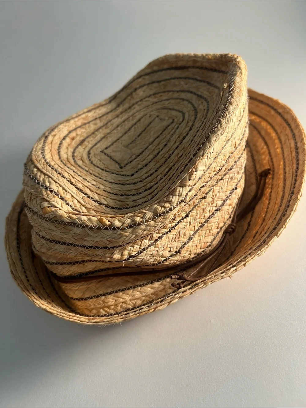 New Straw Trendy Hat - Natural with Brown Stripe